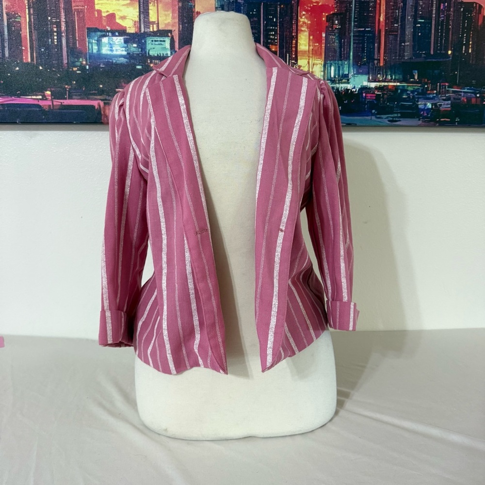 Elegant Pink Striped Women's Blazer